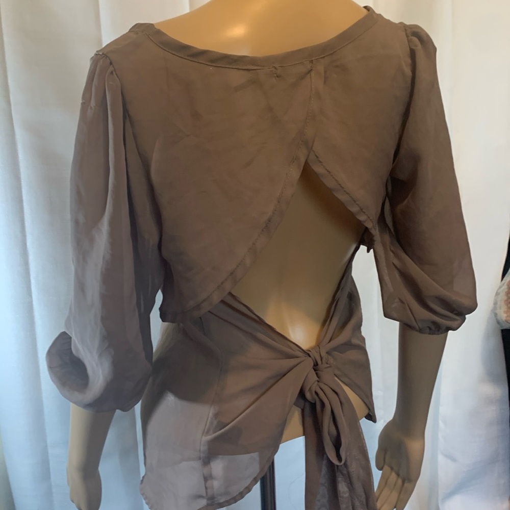 POETRY Top, Artsy,Sheer, Boho,Peek-a- Boo in Back.Balloon Sleeves,Beige Natural,